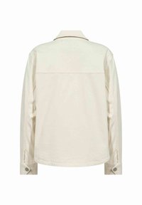 Beige, long-sleeve shirt made of cotton blend. Features a classic collar, button cuffs, and a yoke detail across the upper back.