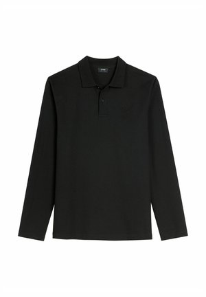 Czarna, długorękawowa koszulka polo z miękkiej bawełny z kołnierzykiem, z wytłoczonym logo na klatce piersiowej. Prosty dół i klasyczny krój.