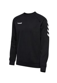 Sudadera negra de mezcla de algodón con puños y dobladillo de canalé, que presenta un logo blanco y acentos de patrón en forma de chevron en las mangas.