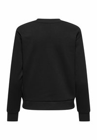 Sweat-shirt noir avec un col rond, des manches longues et des poignets côtelés. Tissu doux avec une texture lisse. Aucun logo ni motif visible.