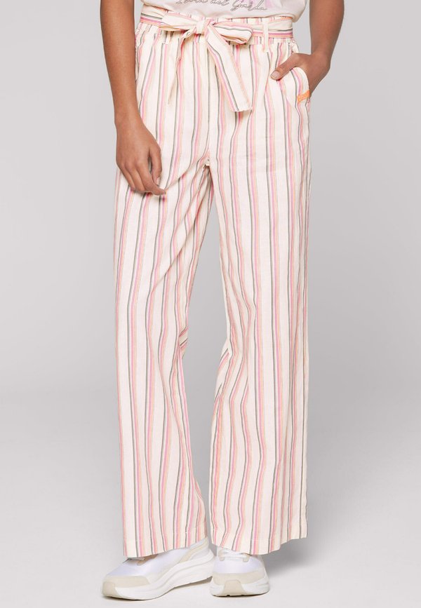 MIT BUNTEN STREIFEN UND BINDEGÜRTEL - Stoffhose - ivory stripe