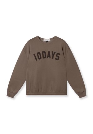 Brown long-sleeve sweatshirt with "10DAYS" printed in large dark letters across the chest, crew neck, and ribbed cuffs and hem.