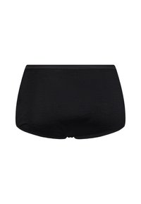 Sorte boyshort trusser lavet af blødt stof, med en glat tekstur og en behagelig pasform med en elastisk talje.