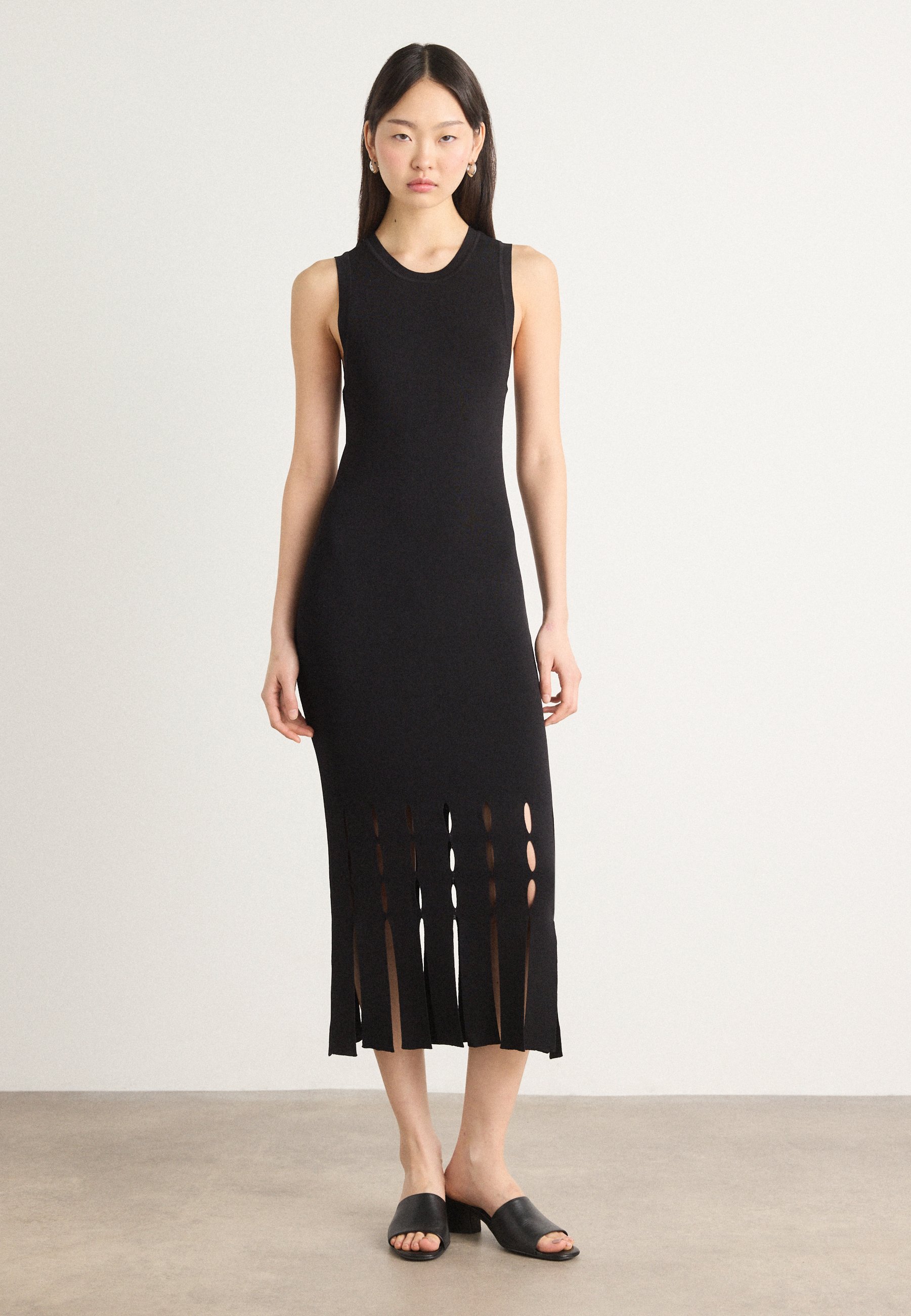 dkny sleeveless stretch cotton dress DKNY Women's Stretch Cotton Logo Strap Midi Dress in Black