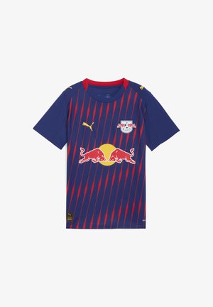 Puma focimezes rövid ujjakkal, kék és piros függőleges csíkokkal, logóval a mellrészen, és sárga részletekkel a gallérnál és a vállnál.