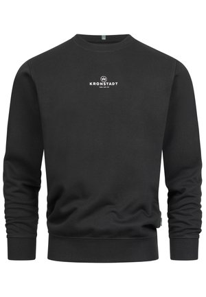 Felpa nera in tessuto morbido. Presenta un colletto rotondo, polsini e orlo a costine. Testo del logo bianco al centro.