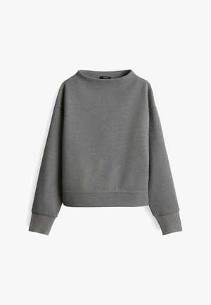 Grijze sweatshirt met een bootnek, lange mouwen en geribde boorden. Zachte textuur, cropped fit en geen zichtbare patronen of versieringen.