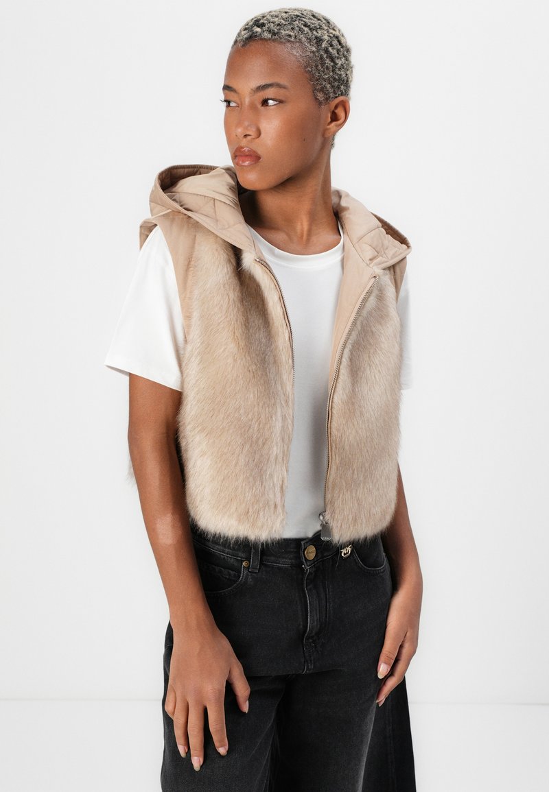Veste / Gilet Femme Avec Fourrure Devant Et Dos - Taille 42 - Marron - Laine Et Synthétique - Occasion Très Bon état