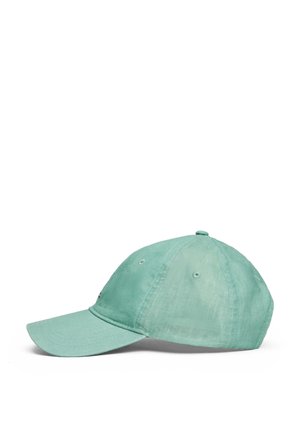 Casquette de baseball en coton vert menthe avec une visière courbée et six trous de ventilation. Sangle réglable à l'arrière pour un ajustement parfait. Design simple.
