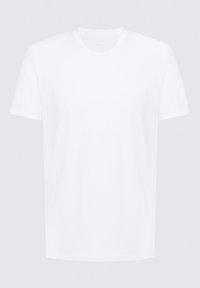 Bílý krátký rukáv T-shirt vyrobený z hladké bavlny s kulatým výstřihem; minimalistický design, se čistými liniemi a bez viditelných vzorů.