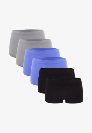 Set of five boxer shorts in gray, light blue, and black. Made from soft fabric with a stretchy waistband and a classic cut.