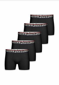 Schwarze Boxershorts mit einem weißen und roten Markenschriftzug am Bund. Hergestellt aus dehnbarem Stoff, mit enger Passform und kontrastierendem weißen Saum.