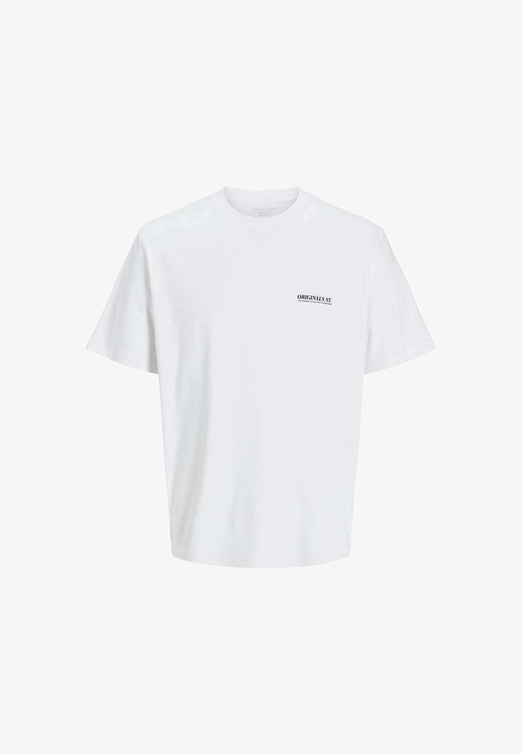 T-shirt en coton blanc avec une coupe décontractée, un col rond et des manches courtes. Présente une étiquette imprimée "ORIGINALS ST." sur la poitrine gauche.