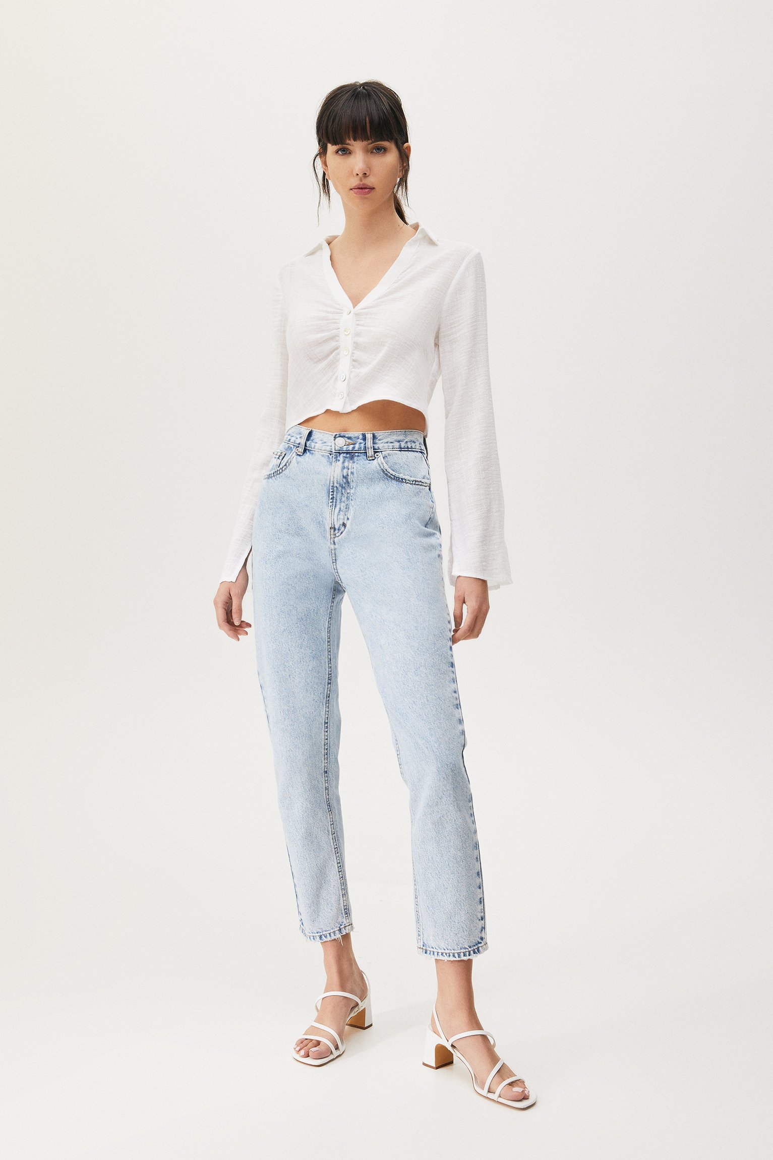 PULL\u0026BEAR MOM FIT - Straight leg jeans - mottled royal blue - Zalando.ie