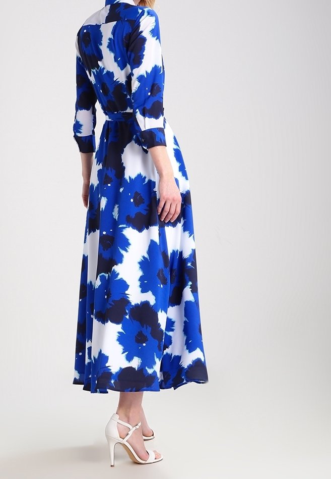 ivory blue dress Ivory and Blue Floral Maxi Dress With Lace Back