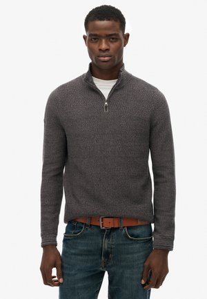 TEXTURE HALF-ZIP  - Strickpullover - black dark grey