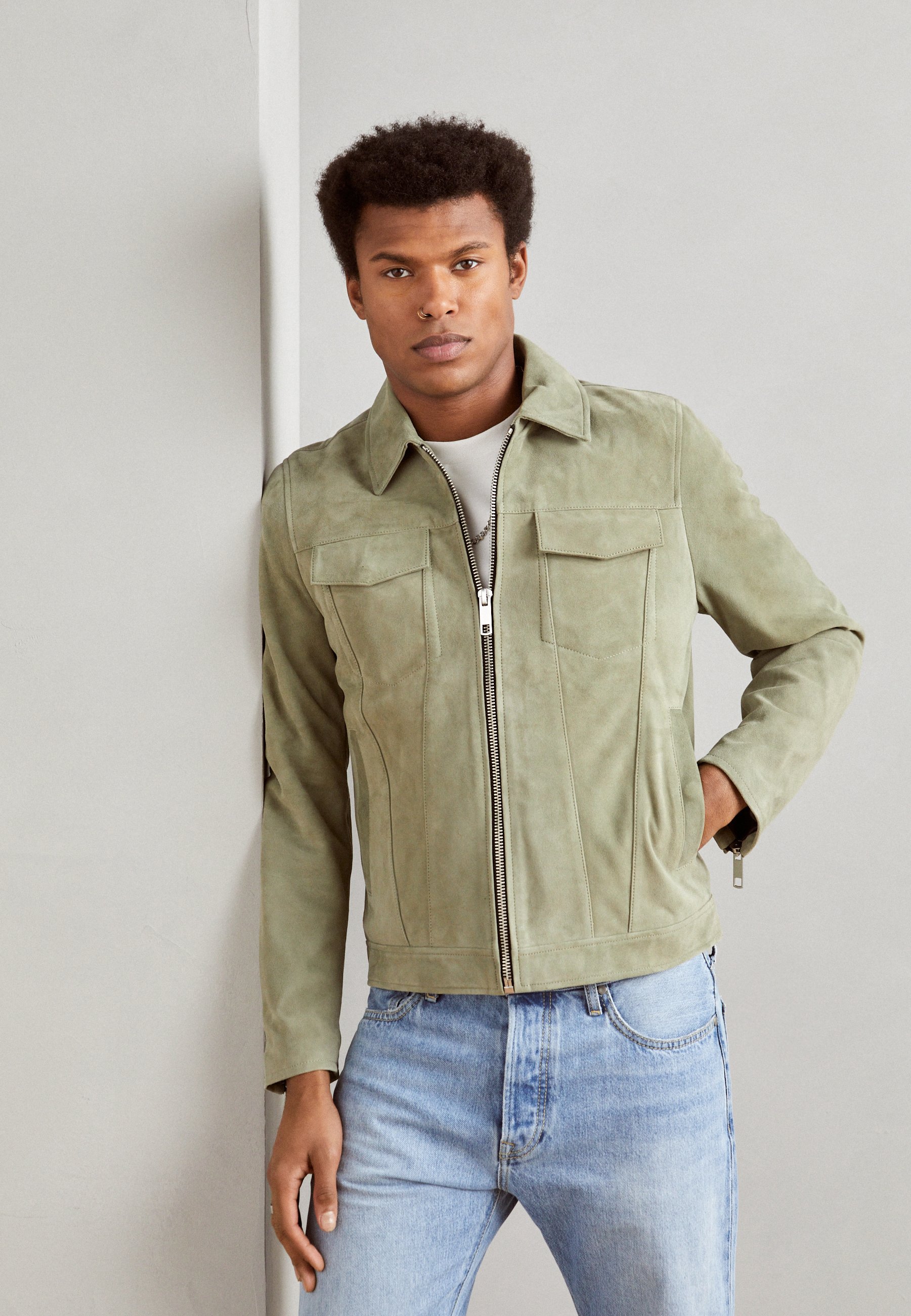 Antony Morato SLIM FIT - Leather jacket - sage green/green 