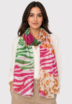 Faera, LEICHT TRANSPARENTER SCHAL FEINES MUSTER STREIFEN TIERDRUCK - Scarf - rot