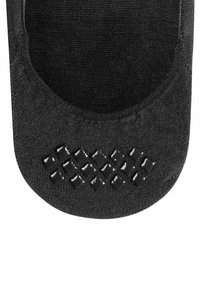 Couvre-pied en tissu noir texturé avec une pointe arrondie. Présente un motif de caoutchouc antidérapant au bas pour une meilleure traction.