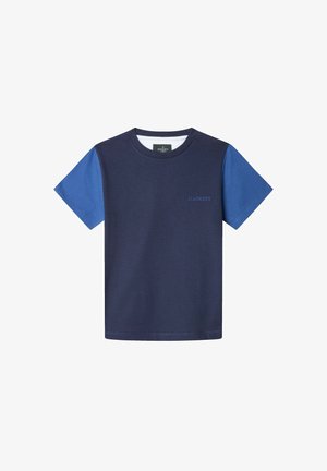 Námornícky modré tričko s krátkymi modrými rukávmi, vyrobené z bavlny, s malým logom "Hackett" v modrej farbe na hrudníku. Klasický dizajn s okrúhlym výstrihom.