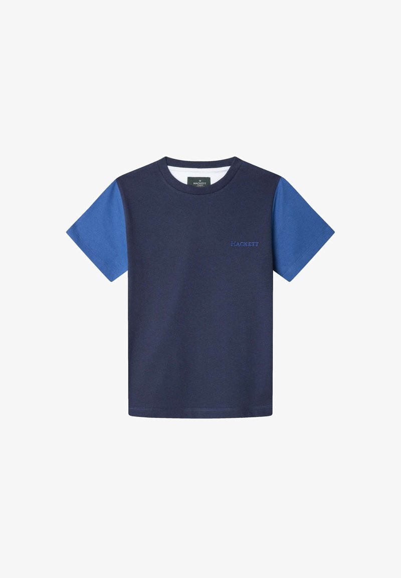 Marineblaue T-Shirt mit kurzen blauen Ärmeln, aus Baumwolle, mit einem kleinen blauen "Hackett"-Logo auf der Brust. Klassisches Rundhals-Design.