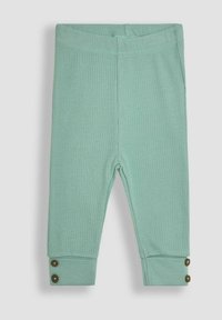 Leggings côtelés vert menthe avec un design ajusté, dotés de poignets à boutons. Fabriqués dans un matériau doux pour le confort et la flexibilité.