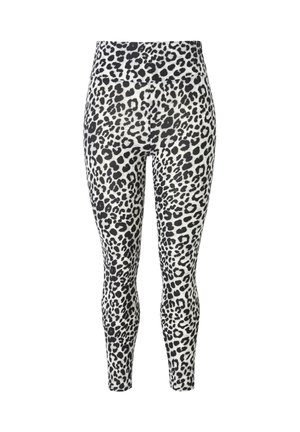 Læderprint leggings med høj talje, lavet af strækbart stof i sort og hvid med strukturerede overfladedetaljer.