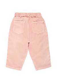Lichtroze corduroy broek met een elastische tailleband, voorzien van twee achterzakken en een rechte pijpontwerp.