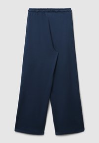 Marinefarbene weitem Hosen aus weichem Stoff, mit einem elastischen Bund und einem lockeren, fließenden Design. Glatte Textur, keine sichtbaren Muster.