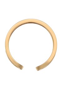 Brăță de metal aurit cu o suprafață netedă și lucioasă. Design deschis fără închizători, cu margini rotunjite și un finisaj fără cusături.