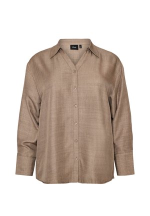 Zizzi, LOCKERE BLUSE MIT V-AUSSCHNITT - Πουκαμίσα με κουμπιά - braun