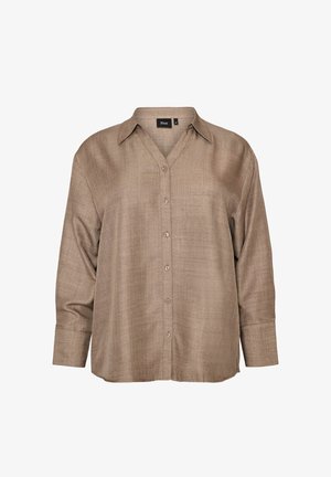 Zizzi, LOCKERE BLUSE MIT V-AUSSCHNITT - Button-down blouse - braun