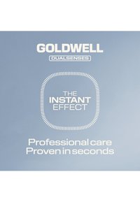 Goldwell Dualsenses branding with text "The Instant Effect" and slogan "Professional care proven in seconds" on a light blue background.
