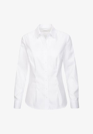 Witte langharige shirt gemaakt van katoen. Getailleerd ontwerp met een gespreide kraag en knoopsluiting aan de voorkant. Gladde textuur, geen patronen of accenten.