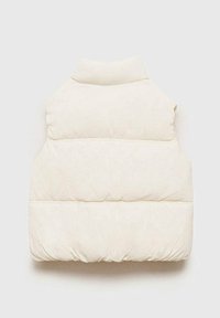Weißer Puffer-Weste mit hohem Kragen, mit einem gesteppten Design und gleichmäßiger Polsterung, glatter Textur und ohne sichtbare Hardware.
