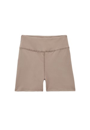  Lichtbruine sportshorts gemaakt van rekbare stof. Heeft een hoge tailleband en vlakke naden voor comfort. Schoon, eenvoudig ontwerp.