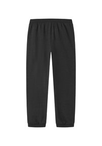 Črne trenirke iz mehkega materiala z elastičnim pasom in manšetami. Model s ravnimi hlačnicami za udobje in enostavnost gibanja.