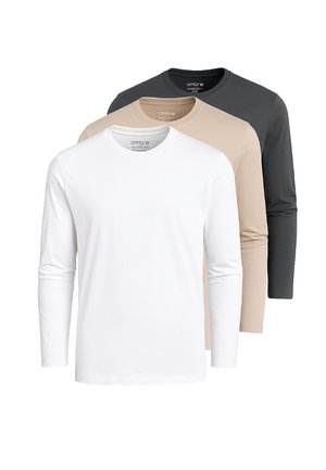 CASUAL 3 PACK - Langærmet T-shirt - white dark grey beige
