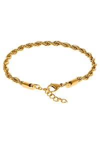 Bracelet en chaîne torsadée couleur or avec un fermoir lobster et une chaîne réglable. Texture lisse avec finition brillante, dotée d'une fermeture sécurisée.