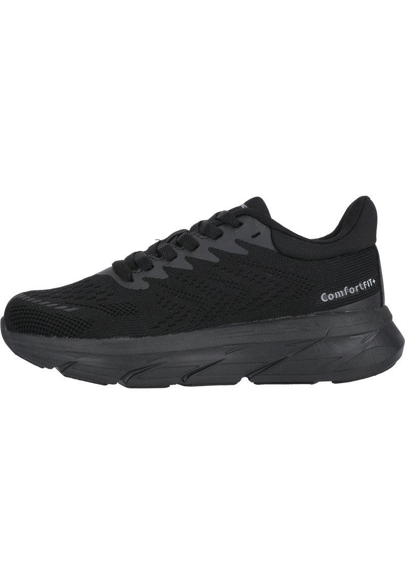 Scarpe da ginnastica nere con tomaia in mesh traspirante, motivi testurizzati, punta rinforzata, suola imbottita e design a silhouette snella.