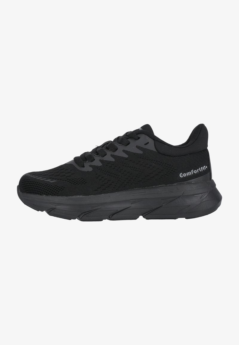 Scarpe da ginnastica nere con tomaia in mesh traspirante, motivi testurizzati, punta rinforzata, suola imbottita e design a silhouette snella.