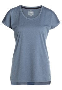 Modré sportovní tričko s krátkým rukávem a kulatým výstřihem, vyrobené z materiálu odvádějícího vlhkost, s jemným melírováním.