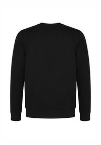 Felpa nera realizzata in morbido tessuto con scollatura rotonda, maniche lunghe e polsini e fondo a costine. Design semplice e in un solo colore.