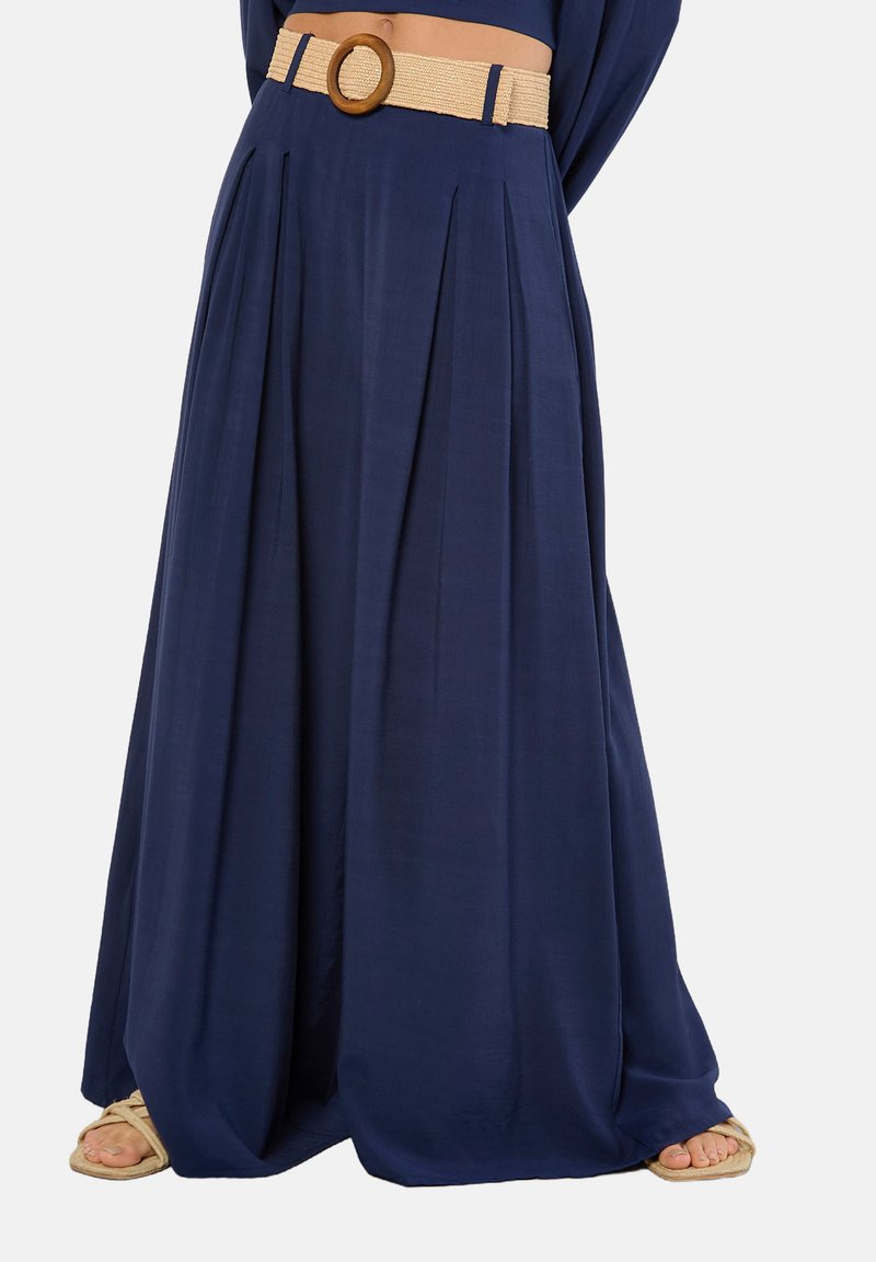 Apricot PLEATED PALAZZO WITH BELT - Pantalon classique - navy