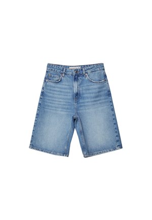 Denimshorts in Hellblau mit klassischem Five-Pocket-Design, Reißverschluss und subtilen Ausbleichungen. Gerader Schnitt mit gesäumten Kanten.