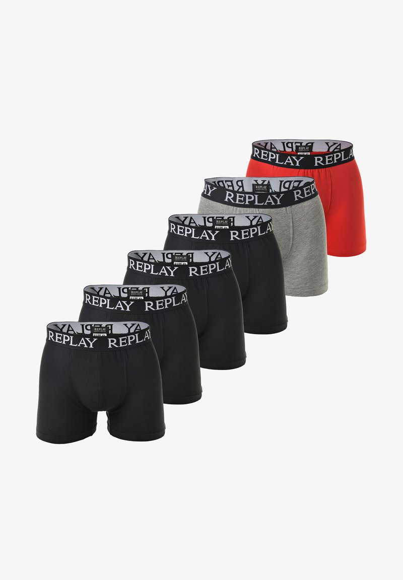 Replay 6ER PACK LOGO EINFARBIG - Bokserit - schwarz schwarz grau rot