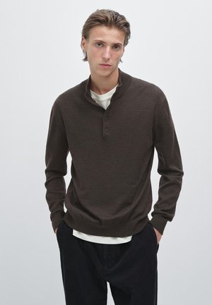 Massimo Dutti MOCK NECK SWEATER WITH BUTTONS  - Pullover - dark brown