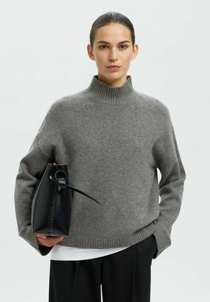 HIGH NECK - Jumper - medium grey melange