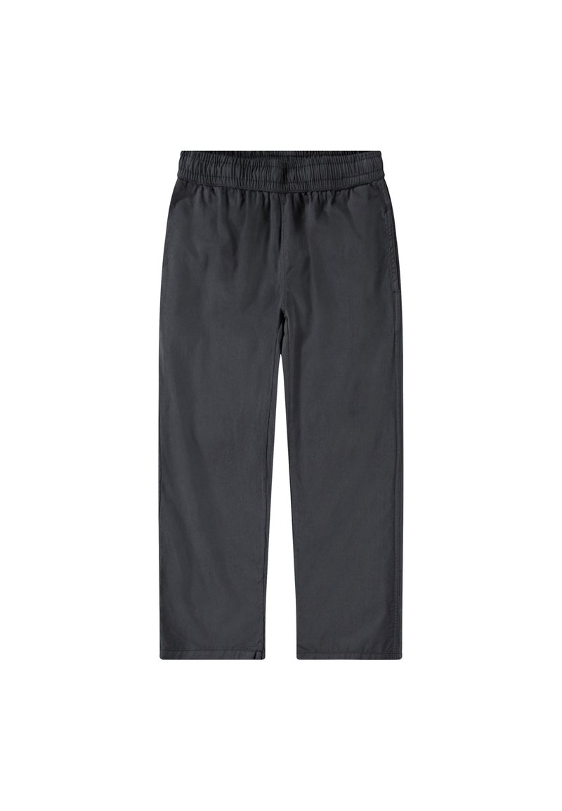 Zwarte, lichte joggers met een elastische tailleband, recht gesneden en met een gladde textuur. Geen zichtbare patronen of hardware-details.