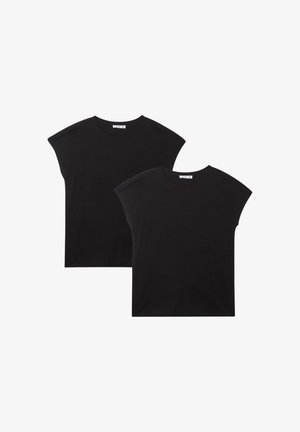 T-shirt nere in cotone con maniche corte e larghe. Tessuto morbido, scollatura rotonda e design semplice. Due magliette incluse nel set.